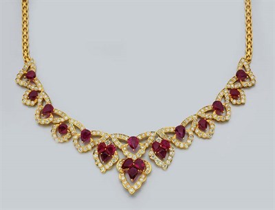Lot 332 - Gold, Ruby and Diamond Necklace
