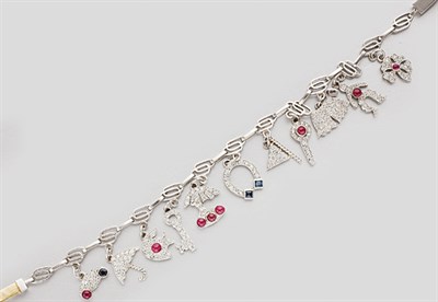 Lot 100 - Platinum, Diamond and Gem-Set Charm Bracelet
