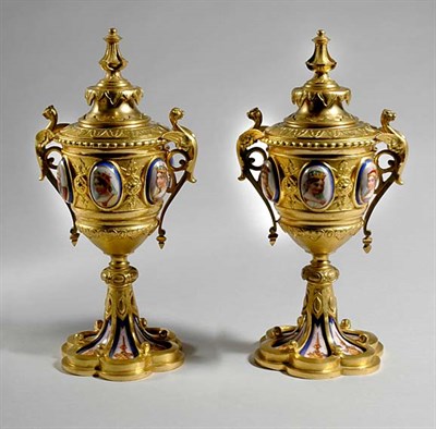 Lot 3442 - Pair of Renaissance Style Porcelain Mounted...