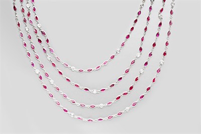 Lot 119 - White Gold, Ruby and Diamond Chain Necklace