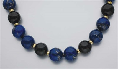 Lot 96 - Gold, Lapis and Black Onyx Bead Necklace