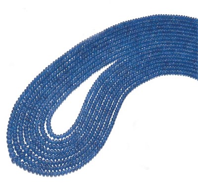 Lot 236 - Eight Strand Sapphire Bead Necklace with White Gold and Diamond Clasp