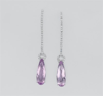 Lot 67 - Pair of Kunzite and Diamond Pendant-Earrings