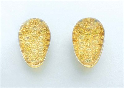Lot 347 - Pair of Gold, Rock Crystal and Yellow Sapphire Earrings
