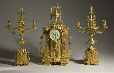 Lot 3592 - Louis XVI Style Gilt-Metal Clock Garniture...