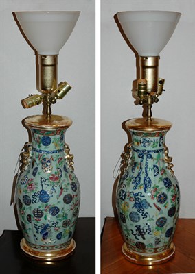 Lot 500 - Pair of Asian Porcelain Vasiform Three-Light...