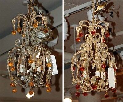 Lot 4425 - Two Beaded Cage-Form Chandeliers with Amber...