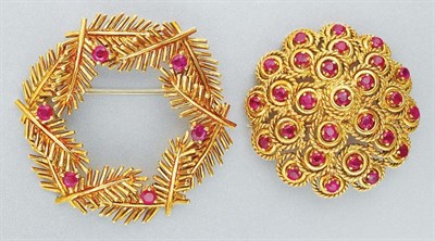 Lot 21 - Two Gold and Ruby Brooches