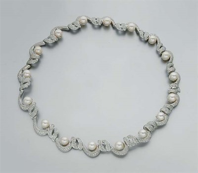Lot 132 - White Gold, Cultured Pearl and Diamond Necklace
