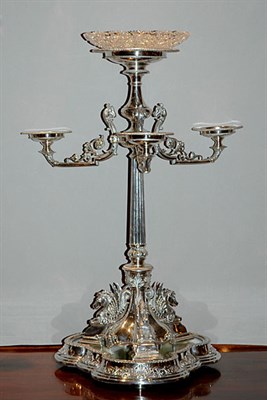 Lot 3229 - Silver Plated and Cut Glass Epergne The fluted...