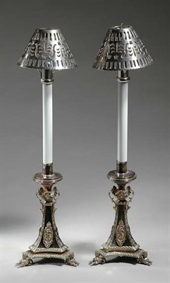 Lot 3261 - Pair of Neoclassical Style Silver Plated Lamps...