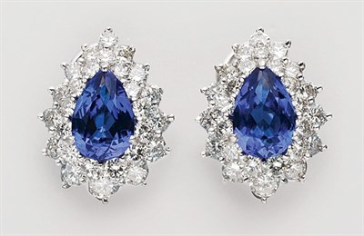 Lot 126 - Pair of Tanzanite and Diamond Earclips