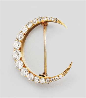 Lot 366 - Antique Gold and Diamond Crescent Brooch