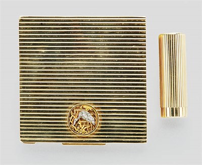 Lot 317 - Gold, Platinum and Diamond Compact and Lipstick Case