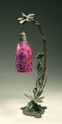Lot 3721 - Art Nouveau Style Bronze and Glass Lamp The...