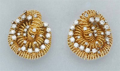Lot 157 - Pair of Gold and Diamond Spiral Earclips
