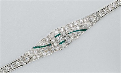 Lot 313 - Diamond and Simulated Emerald Bracelet