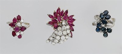 Lot 55 - Three Ruby, Sapphire and Diamond Cluster Rings