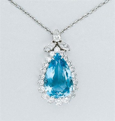 Lot 243 - Aquamarine and Diamond Pendant with Chain