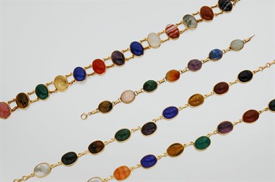 Lot 2701 - Three Gold, Hardstone and Gem-Set Intaglio Necklace and Low Kt. Intaglio Bracelet