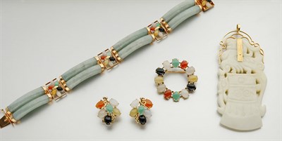 Lot 2448 - Group of Gold, Jade and Agate Jewelry