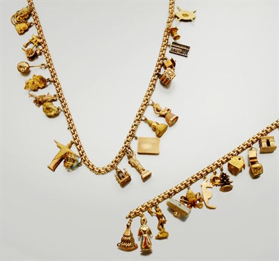Lot 2704 - Gold Charm Bracelet and Necklace