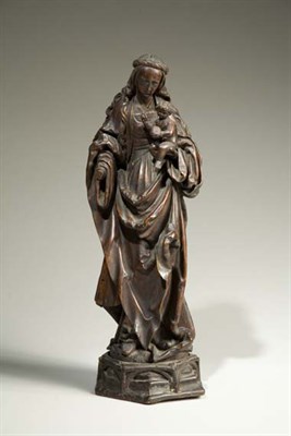 Lot 1267 - Continental Carved Wood Figure of the Madonna...
