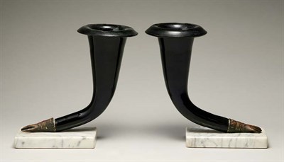 Lot 4514 - Pair of Cobalt Glass Cornucopia-Form Vases...