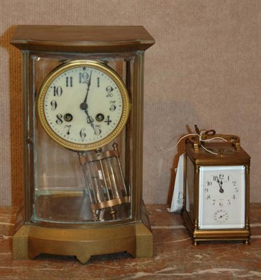 Lot 4525 - French Brass Regulator Clock; Together with a...