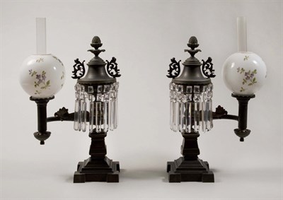 Lot 2173 - Pair of Gilt and Patinated-Bronze Argand Lamps...