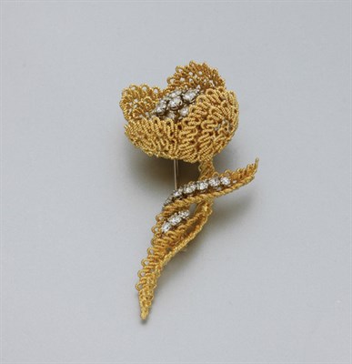 Lot 156 - Gold and Diamond Flower Clip-Brooch