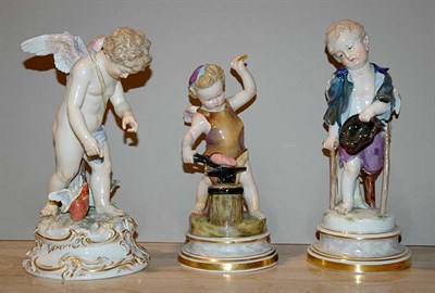 Lot 3665 - Three Meissen Porcelain Figures of Cupids...