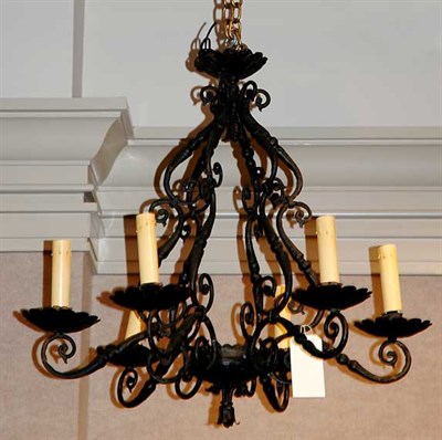 Lot 4433 - Black Painted Metal Six-Light Chandelier