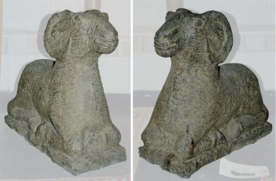 Lot 165A - Pair of Stone Kneeling Rams Height 20 inches.