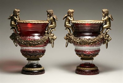 Lot 4492 - Pair of Bohemian Gilt-Metal Mounted Ruby and...