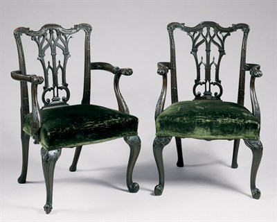 Lot 1438 - Pair of George III Mahogany Open Armchairs...