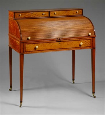 Lot 1526 - George III Inlaid Satinwood Tambour Front...