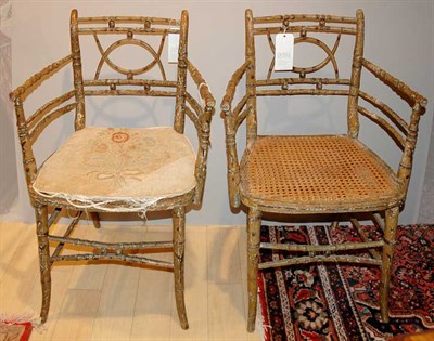 Lot 4274 - Pair of Regency Style Painted and Caned Armchairs