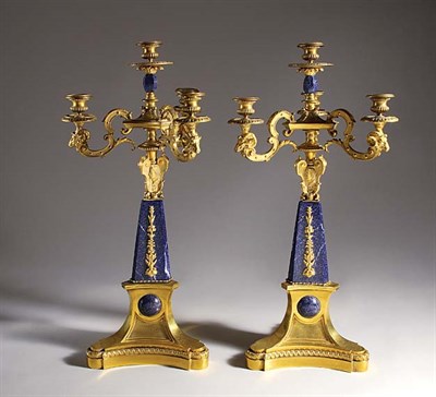 Lot 3405 - Pair of Regence Style Gilt-Bronze and Lapis...