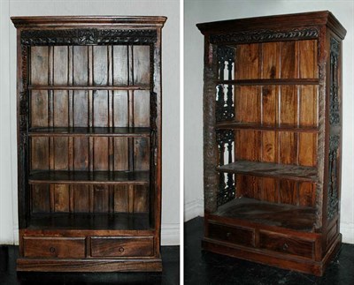 Lot 4145 - Pair of Carved Fruitwood Four-Tier Bookcases...