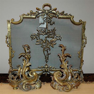 Lot 236 - Rococo Style Brass Andirons; Together with a...