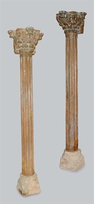 Lot 1345 - Pair of Colonial Carved Wood Columns 19th...