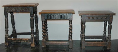 Lot 1309 - Group of Three Charles II Oak Joint Stools...