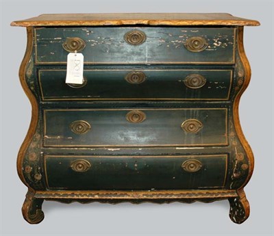 Lot 1407 - Dutch Rococo Green Painted Commode The shaped...