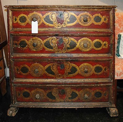 Lot 1304 - Italian Baroque Red Painted and Gilt Decorated...