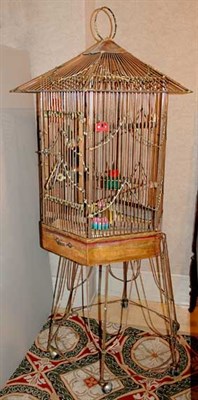 Lot 4203 - Victorian Style Metal Hexagonal Bird Cage on...