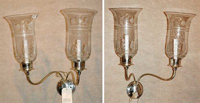 Lot 4335 - Pair of Silvered Metal Two-Light Sconces with...