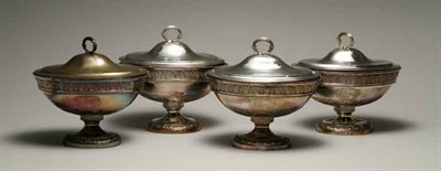 Lot 4319 - Set of Four English Silver Covered Sauce...