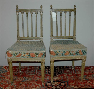 Lot 1440 - Pair of Louis XVI Green Painted Side Chairs...