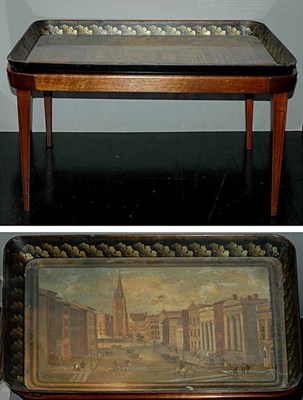 Lot 1570 - Victorian Painted and Black Papier Mache Tray...